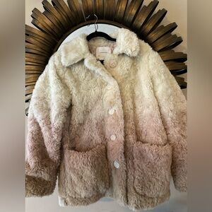 Anthropologie Pink Faux Fur Ombré Coat